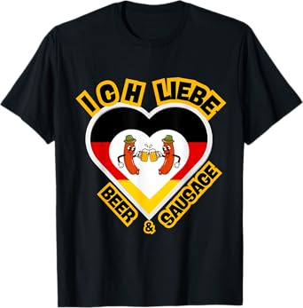 ICH Liebe i Love Beer and Sausage German Oktoberfest T-Shirt