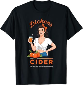 Funny Hard Dickens Cider Drinking Humor Vintage Pinup T-Shirt