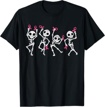 Pink Ribbon Breast Cancer Awareness Skeleton Women Men Kids T-Shirt