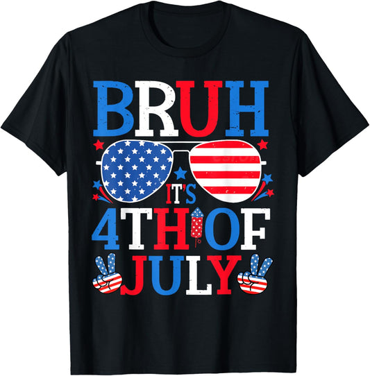 Vintage Bruh It's 4th Of July Sunglasses Kids Fourth Of July T-shirt