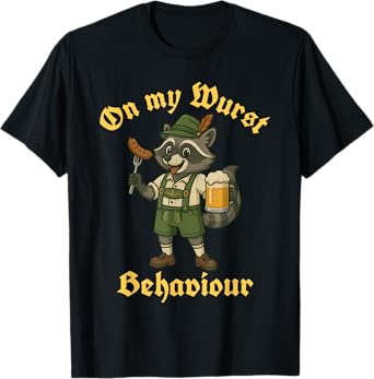 Oktoberfest On My Wurst Behavior Funny Raccoon German Beer T-Shirt