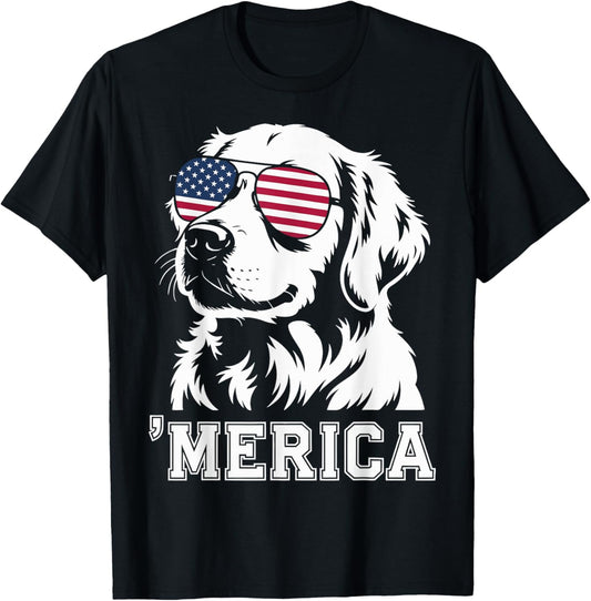 Golden Retriever Merica 4th Of July American Flag T-shirt