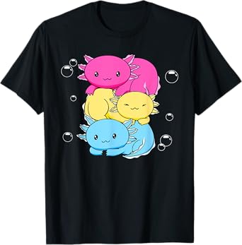 Kawaii Axolotl Pile Pansexual Pride Flag LGBTQ T-Shirt