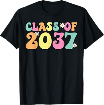 Groovy Class Of 2037 Kindergarten Grow with Me Graduation T-Shirt