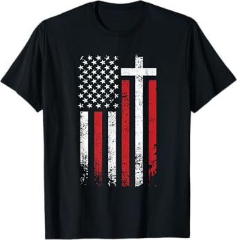 American Flag Cross Christmas Patriotic Religious Christian Women Kids Men T-Shirt