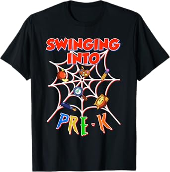Swinging Into Pre-K Spider Back to School Boys Kids T-Shirt