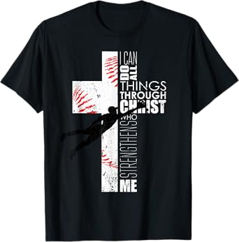 Philippians 4:13 Baseball Cross Christian Bible Verse Faith T-Shirt