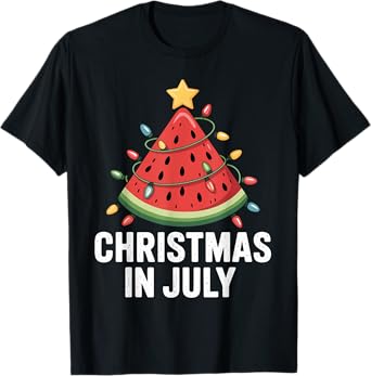 Christmas In July Watermelon Tree Beach Summer Hawaii Xmas T-Shirt