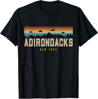 Adirondacks Vintage Mountains Hiking Camping New York Retro T-Shirt
