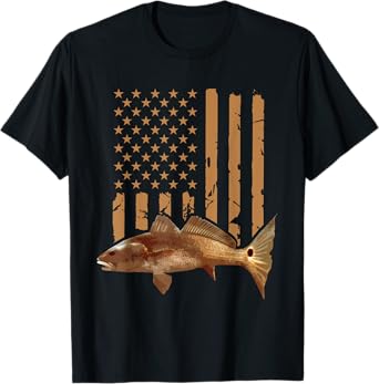 Redfish Fishing Red Drum Tailing Usa American Flag Fisherman T-Shirt