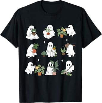 Ghost Plant Lady Retro Halloween Plants Spooky Mom Women T-Shirt