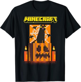 Minecraft Halloween Black Cat On Pumpkin Scene T-Shirt
