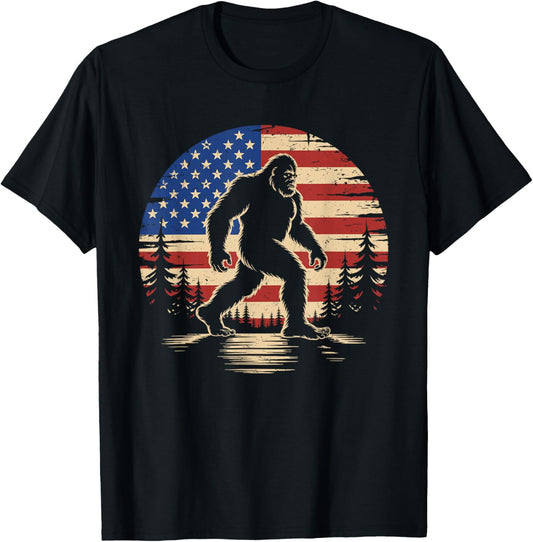 Retro 4th Of July Patriotic Bigfoot Sasquatch American Flag T-shirt