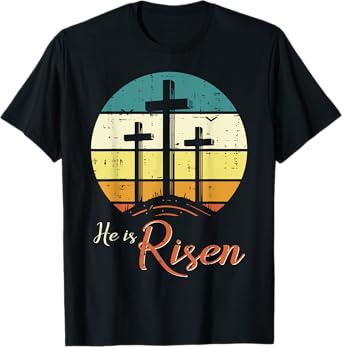 Easter Christian He Is Risen Retro Jesus Cross Women Men Kid T-Shirt