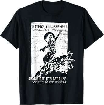 Vintage Surfing Jesus Shirt HATERS WILL SEE YOU WALK O WATER T-Shirt