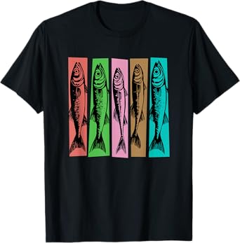 Sardines Canned/Tinned Fish Lover Retro Color Block Linocut T-Shirt