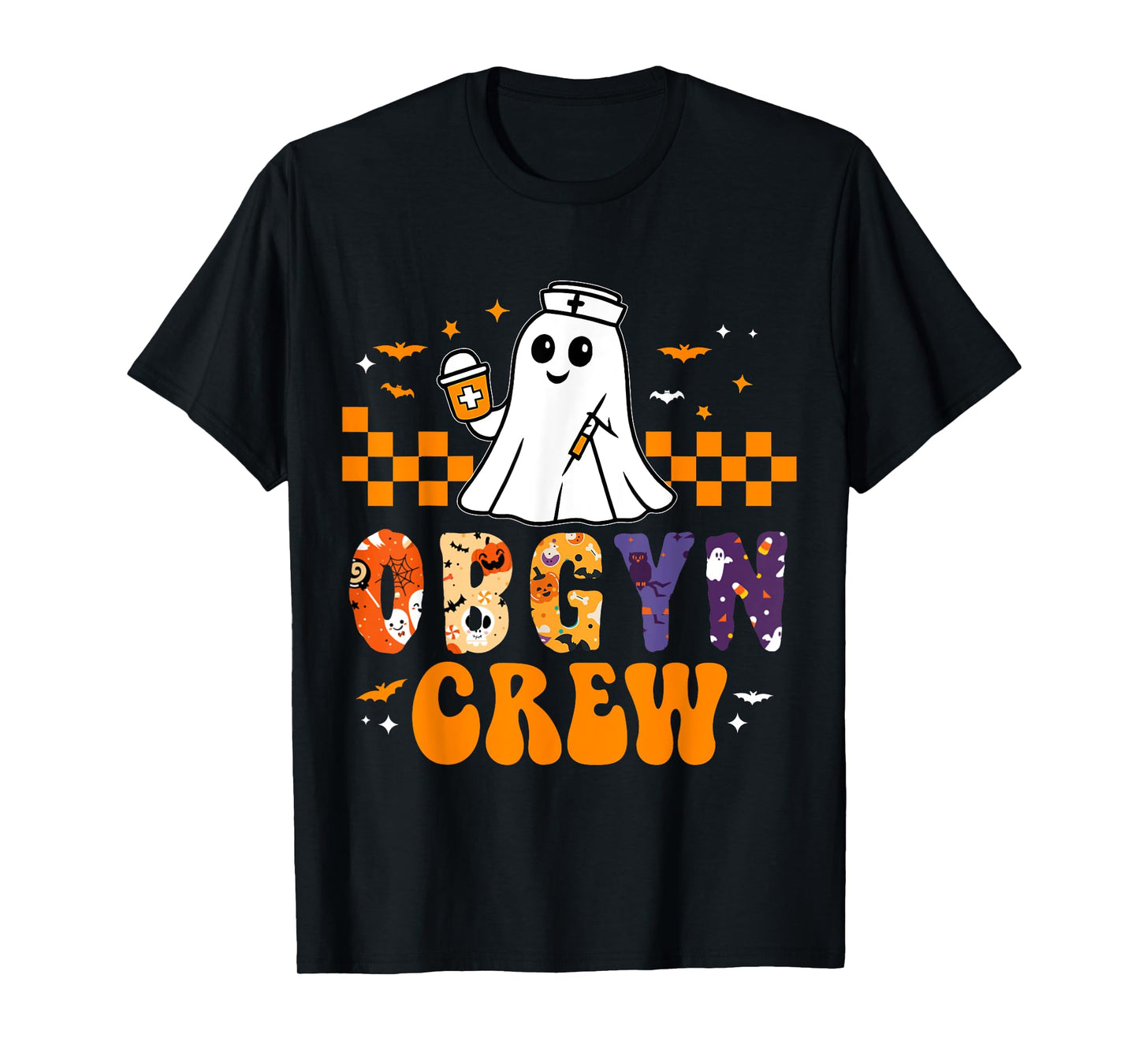 Halloween OBGYN Crew Funny Boo Ghost Nurse Nursing Scrub T-Shirt