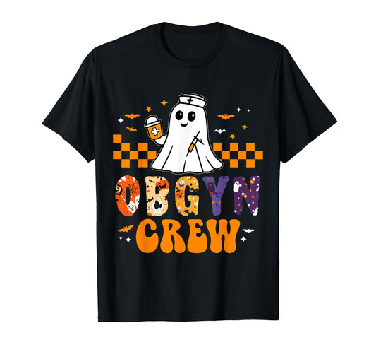 Halloween OBGYN Crew Funny Boo Ghost Nurse Nursing Scrub T-Shirt