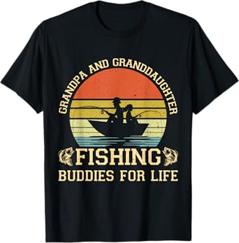 Vintage Grandpa And Granddaughter Fishing Buddies For Life T-Shirt