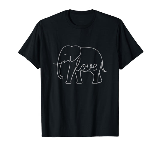 Elephant Love Line Art Cute Safari Animal Wildlife Lover T-Shirt