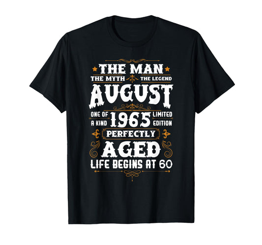 60th Birthday August 1965 Legend 60 Year Old Men T-Shirt