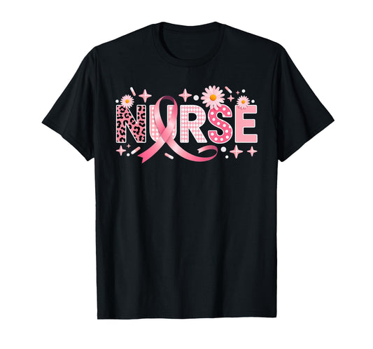 Pink Ribbon Stethoscope Nurse Life Breast Cancer Awareness T-Shirt