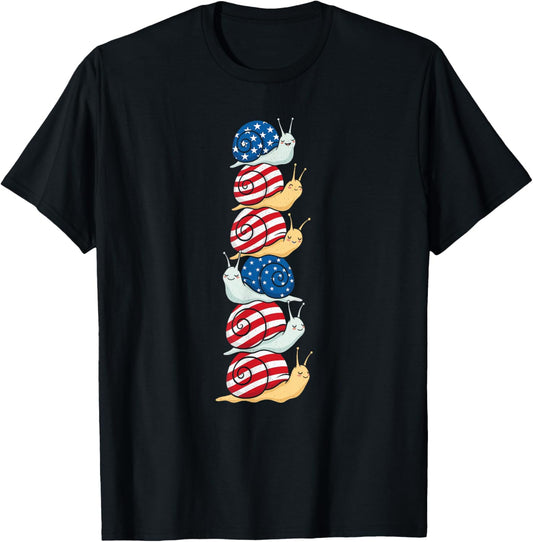 Funny Snail American Usa Flag Memorial Day 4th Of July T-shirt