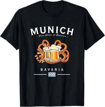 Munich Bavaria Flag Pretzel Beer Bratwurst Germany Souvenir T-Shirt