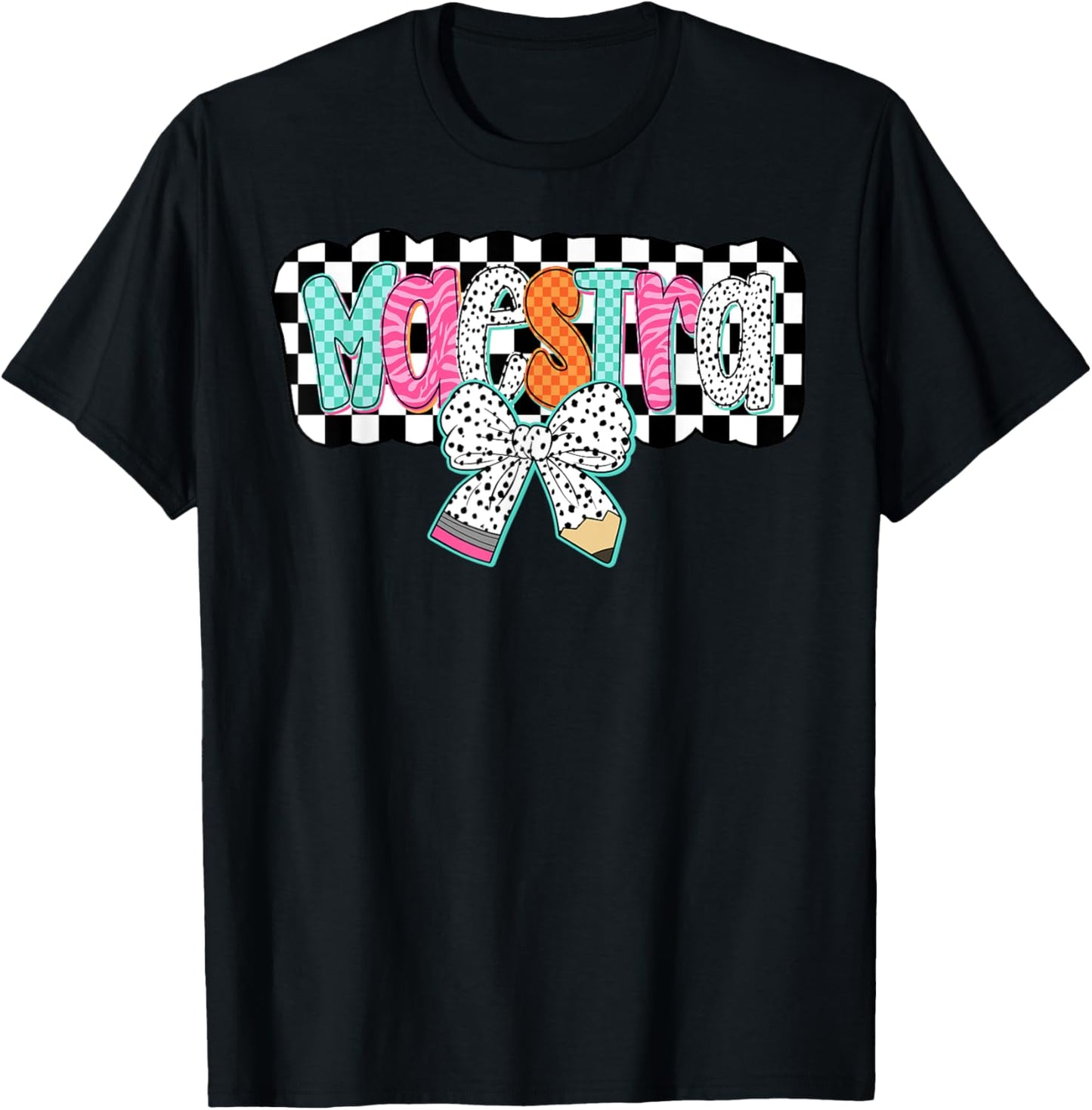 Maestra Spanish Teacher Back To School Pencil Coquette Bow T-shirt by TeeBrew