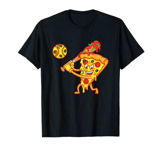 Drippy Pizza Baseball Slice Funny Cartoon Sports Food T-Shirt