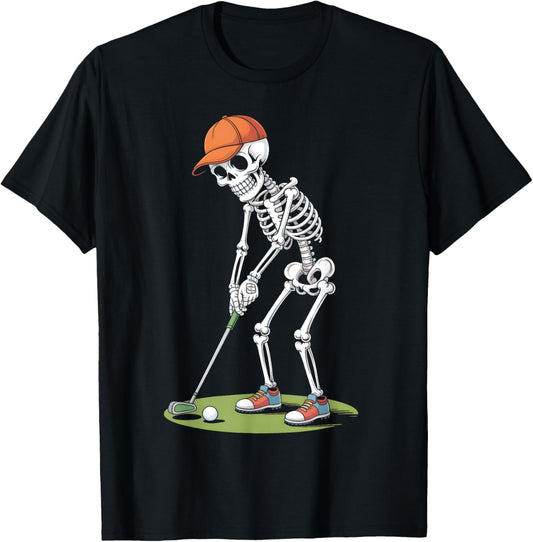 Halloween Golfer Golf Player Skeleton Golf Funny Men Dad T-Shirt