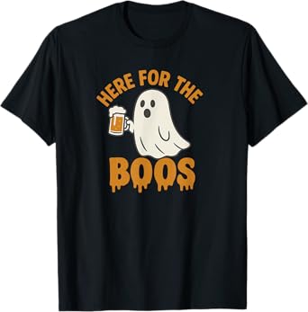 Here for The Boos Funny Ghost Beer Halloween Design T-Shirt