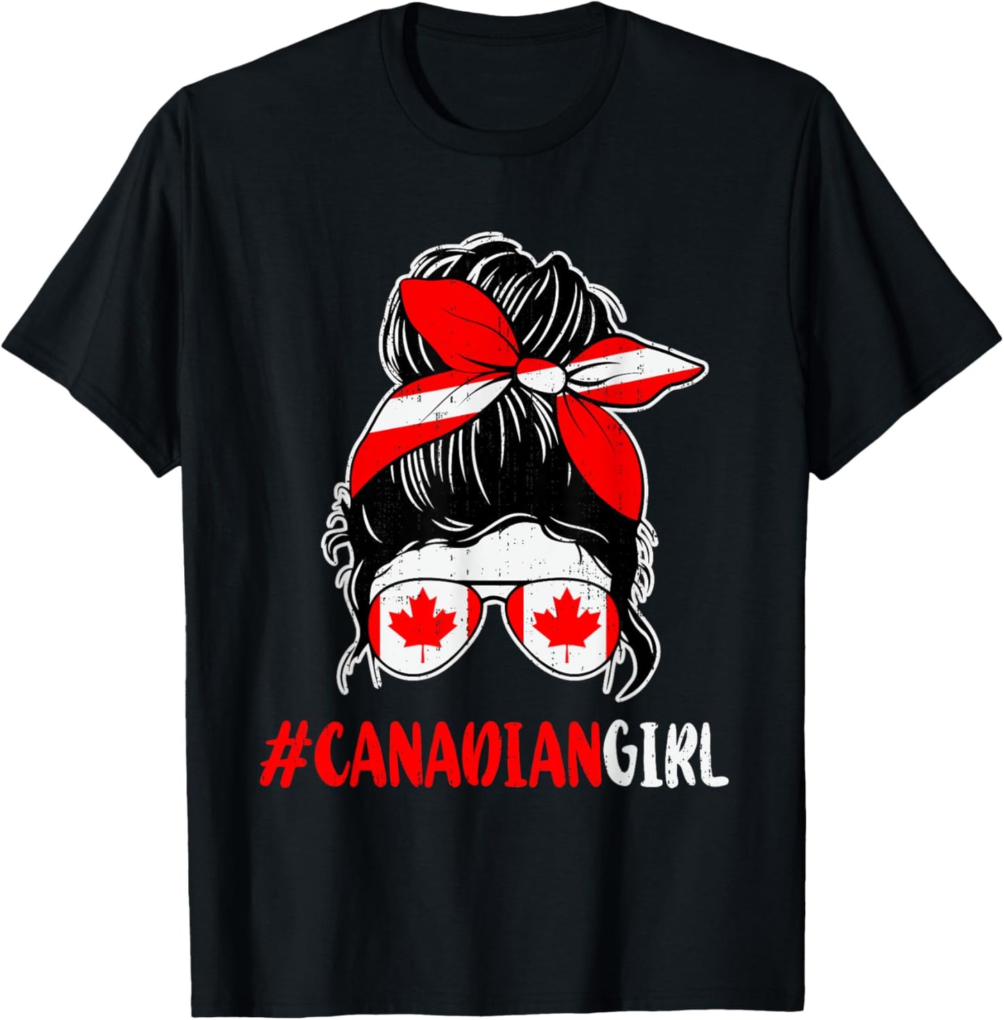 Canadian Girl Messy Bun Maple Leaf Funny Canada Day Womens T-Shirt