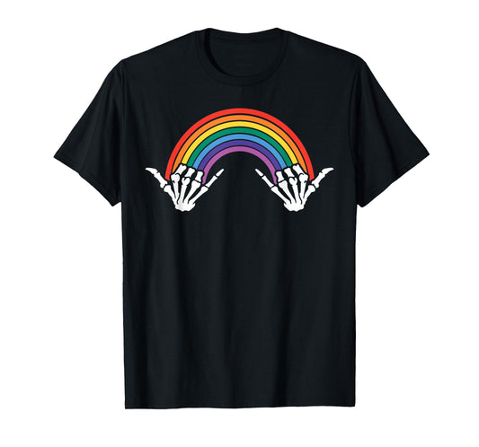 Gothic Rainbow Pride Skeleton Hands Halloween Bones LGBTQ T-Shirt