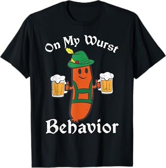 Retro Oktoberfest On My Wurst Behavior Funny German Drinking T-Shirt