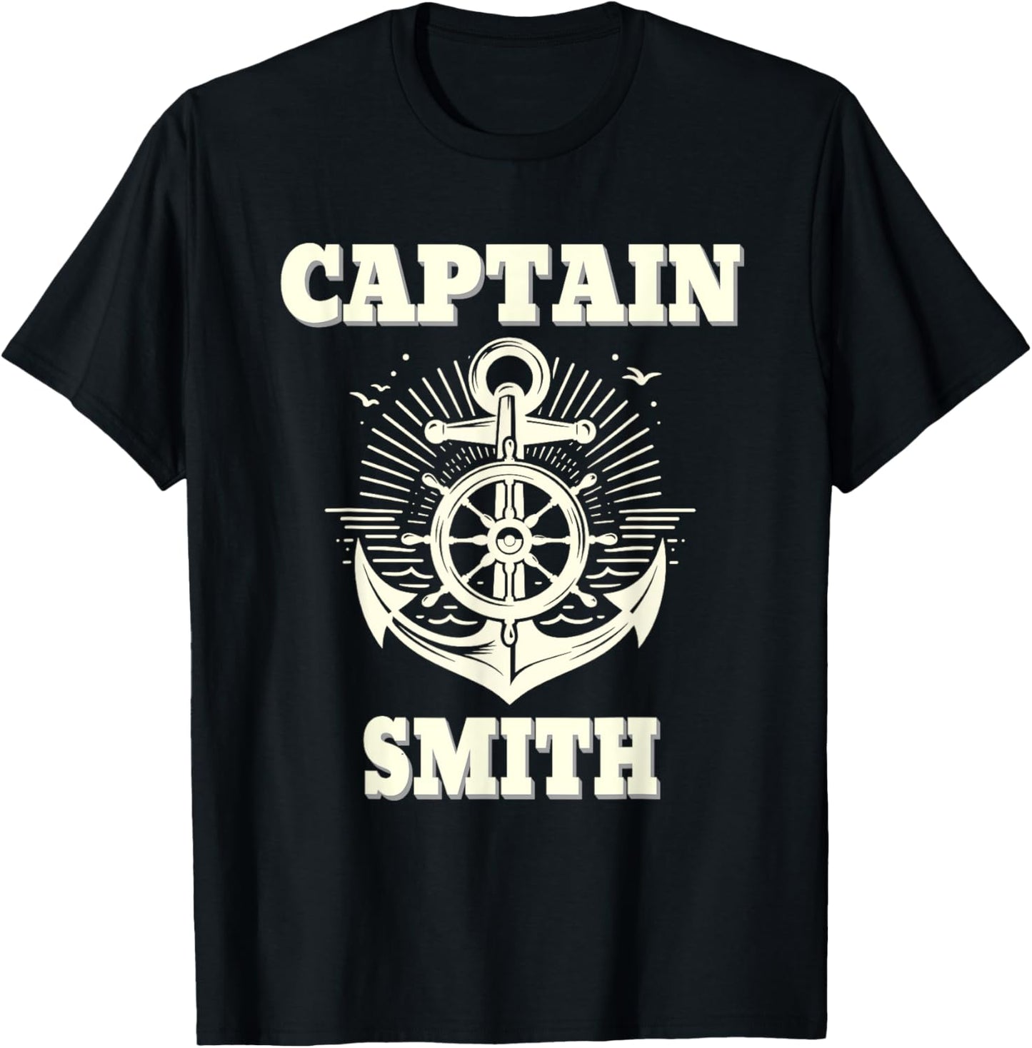 Captain Smith Anchor and Ship Wheel Nautical Graphic Design T-Shirt