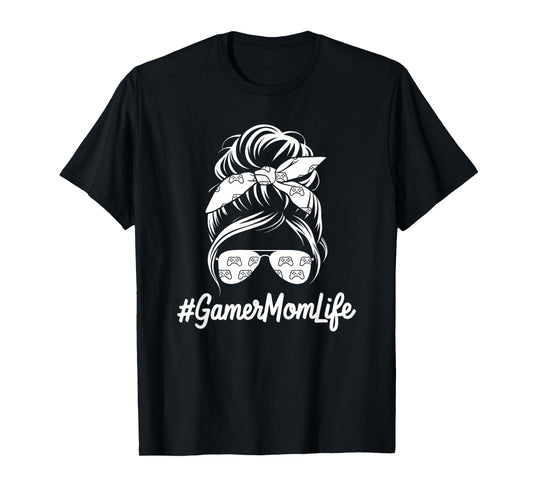 Gamer Mom Life Mothers Day Video Game Controller Messy Bun T-Shirt