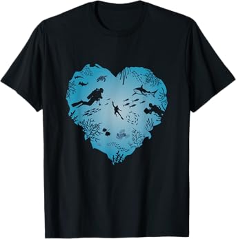 I Love Diving, Heart, Diver, Shark T-Shirt