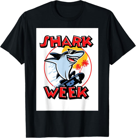 Shark Week Skateboarding Great White Vintage Poster T-Shirt