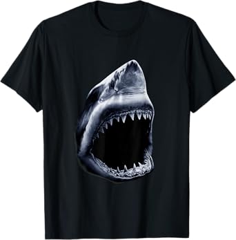 Great Shark Face Graphic Ocean Bite Lover Giant White Fish T-Shirt