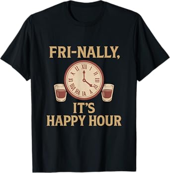 Fri-nally, It's Happy Hour 5 Oclock Bar Clock Retro Design T-Shirt