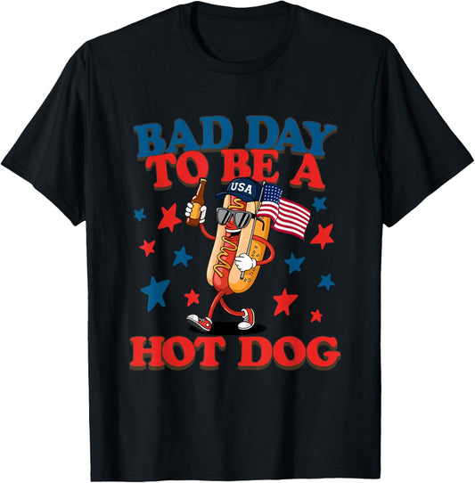 Retro Funny 4th Of July Patriotic Bad Day To Be A Hot Dog T-Shirt
