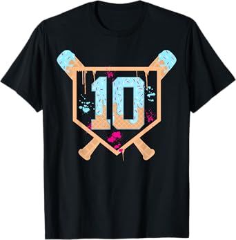 Baseball 10 Year Old Ice Cream Drip 10th Birthday Boy 10 T-Shirt