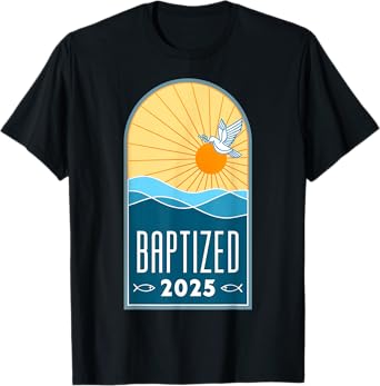 Christian Baptism Sunrise Line Art Baptized 2025 Religious T-Shirt