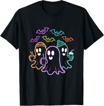 Ghosts Coffee Crew Cute Halloween Design T-Shirt