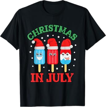Christmas in July Shirts for Kids Ice Pops Santa Funny T-Shirt