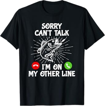 Funny Fishing I'm On My Other Line Fisherman Bass Fishing T-Shirt, Black