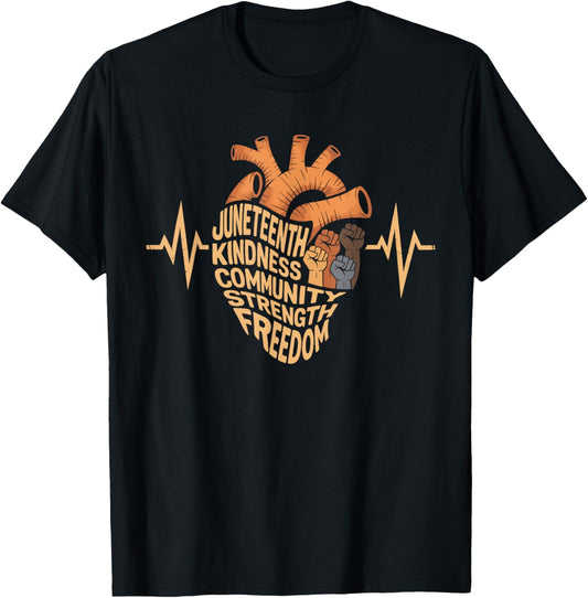 Juneteenth Heartbeat Black History African Melanin Freedom T-Shirt