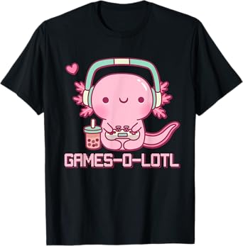 Gamesolotl Axolotl Video Games Kawaii Anime Gamer Boys Girls T-Shirt
