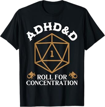 Fantasy Role-Playing Game Custom Vintage ADHD&D Roll For Concentration DnD Unisex-Adult Black Small T-Shirt
